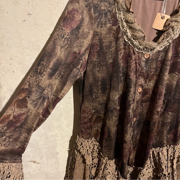 Pretty Angel Top Brown Floral Button Fairy Core Lace Gypsy Festival Whimsigoth - Picture 4 of 11